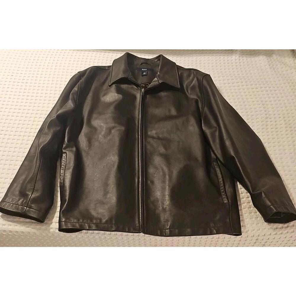 Vintage GAP Men’s Size XXL Brown Leather Zip Up Coat Jacket‎ Long Lined Y2K EUC